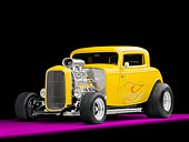 AUT 26 RK2886 01
1932 Ford 3 Window Coupe Hot Rod Yellow With Flames 3/4 Front View Studio