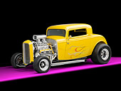 AUT 26 RK2887 01
1932 Ford 3 Window Coupe Hot Rod Yellow With Flames 3/4 Front View Studio
