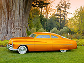 AUT 26 RK2904 01
1951 Mercury Coupe Hot Rod Gold Profile View On Grass By Trees