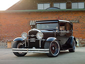AUT 26 RK2945 01
1930 Buick Model 40 Hot Rod Black 3/4 Front View On Pavement By Building