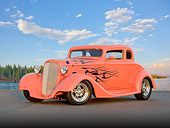 AUT 26 RK3256 01
1934 Chevrolet 5 Window Coupe Sea Coral With Flames 3/4 Front View On Pavement