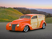 AUT 26 RK3268 01
1939 Ford Woodie Orange 3/4 Front View On Pavement By Autumn Trees