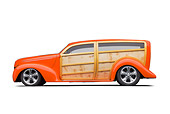 AUT 26 RK3320 01
1939 Ford Woodie Orange Profile View On White Seamless
