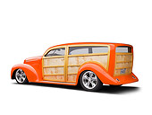 AUT 26 RK3321 01
1939 Ford Woodie Orange 3/4 Rear View On White Seamless