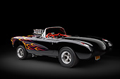 AUT 26 RK3346 01
1956 Corvette Hardtop Gasser Black With Flames 3/4 Rear View In Studio
