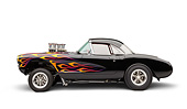 AUT 26 RK3347 01
1956 Corvette Hardtop Gasser Black With Flames Profile View On White Seamless