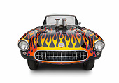 AUT 26 RK3350 01
1956 Corvette Hardtop Gasser Black With Flames Front View On White Seamless