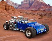 AUT 26 RK3363 01
1927 Ford Model T Roadster Blue 3/4 Rear View On Dirt In Desert