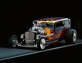 AUT 26 RK0002 06
1932 Ford Tudor Black With Flames 3/4 Front View On Gray Line Black Floor