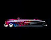 AUT 26 RK0006 13
1951 Mercury 2 Door Convertible Black With Flames Profile View On Gray Line Studio