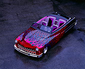 AUT 26 RK0012 02
1951 Mercury Convertible Coupe Black With Flames Overhead 3/4 Front On Pavement