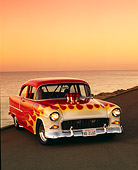 AUT 26 RK0082 08
1955 Chevrolet Bel Air Pro Street Rod Red With Flames Front 3/4 Front View By Water Filtered