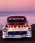 AUT 26 RK0083 06
1955 Chevrolet Bel Air Pro Street Rod With Flames Head On By Water At Dusk