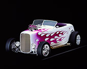 AUT 26 RK0106 10
1932 Ford Hi Boy Roadster White Purple Flames 3/4 Front View Studio
