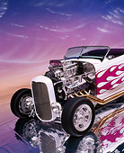AUT 26 RK0109 01
1932 Ford Hi Boy Roadster White Purple Flames Engine Exposed On Mylar Floor Studio