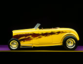 AUT 26 RK0180 05
1932 Ford Hi Boy Convertible Yellow Purple Flames Profile View Studio