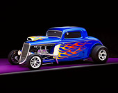 AUT 26 RK0343 04
1934 Ford 3-Window Coupe Blue With Flames 3/4 Front View Studio