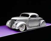 AUT 26 RK0505 05
1936 Ford Cole Foster 3 Window Coupe Raw Metal 3/4 Side View On Purple Floor Gray Line Studio