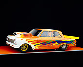 AUT 26 RK0575 07
1965 Chevy Nova Orange With Flames 3/4 Front View On Orange Floor Gray Line Studio