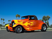AUT 26 RK0689 01
1929 Ford Roadster Red With Flames Low 3/4 Side View On Pavement