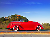 AUT 26 RK1143 01
1935 Ford Roadster Red Low 3/4 Side View On Pavement