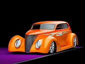 AUT 26 RK1171 01
1937 Ford Sedan Orange 3/4 Front View On Purple Floor Studio