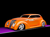 AUT 26 RK1174 01
1937 Ford Sedan Orange 3/4 Side View On Purple Floor Studio