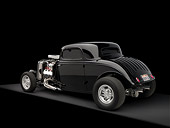 AUT 26 RK1180 02
1934 Ford 3 Window Coupe Black 3/4 Rear View On Gray Floor Studio