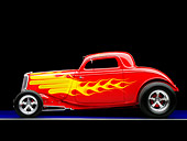 AUT 26 RK1219 01
1934 Ford 3-Window Coupe Red With Flames Profile View Studio