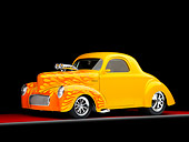 AUT 26 RK1231 01
1941 Willys Coupe Yellow With Flames 3/4 Front View Studio