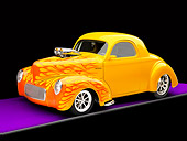 AUT 26 RK1232 01
1941 Willys Coupe Yellow With Flames 3/4 Front View Studio