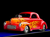 AUT 26 RK1235 01
1941 Willys Coupe Hot Rod Red With Flames 3/4 Front View Studio