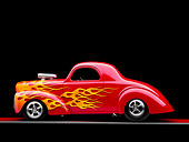 AUT 26 RK1237 01
1941 Willys Coupe Hot Rod Red With Flames Profile View Studio