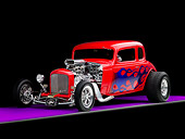 AUT 26 RK1243 02
1934 Chevrolet 5-Window Coupe Hot Rod Red With Blue Flames 3/4 Front View Studio