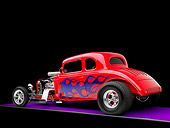 AUT 26 RK1245 01
1934 Chevrolet 5-Window Coupe Hot Rod Red With Blue Flames 3/4 Rear View Studio