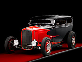 AUT 26 RK1264 02
1932 Ford Sedan Hot Rod Red And Black 3/4 Front View Studio