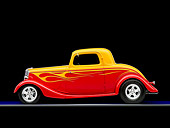 AUT 26 RK1269 01
1934 Ford 3-Window Coupe Hot Rod Red And Gold Profile View Studio