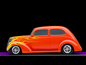 AUT 26 RK1281 01
1937 Ford Sedan Hot Rod Orange Profile View Studio
