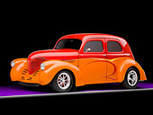 AUT 26 RK1301 01
1937 Willys Sedan Hot Rod Orange And Red 3/4 Front View Studio