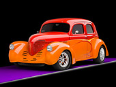 AUT 26 RK1302 01
1937 Willys Sedan Hot Rod Orange And Red 3/4 Front View Studio