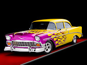 AUT 26 RK2696 01
1956 Chevrolet 210 Post Hot Rod Yellow Purple Flames 3/4 Front View Studio