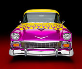 AUT 26 RK2697 01
1956 Chevrolet 210 Post Hot Rod Yellow Purple Flames Front View Studio