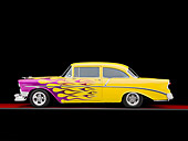 AUT 26 RK2698 01
1956 Chevrolet 210 Post Hot Rod Yellow Purple Flames Profile View Studio