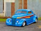 AUT 26 RK2731 01
1938 Chevrolet Coupe Hot Rod Blue 3/4 Front View On Gravel