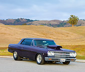 AUT 26 RK2739 01
1965 Chevrolet Chevelle SS Hot Rod Purple 3/4 Front View On Pavement By Hills