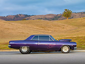AUT 26 RK2740 01
1965 Chevrolet Chevelle SS Hot Rod Purple Profile View On Pavement By Hills