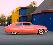 AUT 26 RK2741 01
1948 Buick Super Hot Rod Salmon Profile View On Pavement By Building