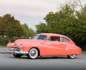 AUT 26 RK2744 01
1948 Buick Super Hot Rod Salmon 3/4 Front View On Pavement By Trees