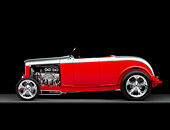 AUT 26 RK2750 01
1932 Ford Highboy Roadster Hot Rod Silver And Red Profile View Studio