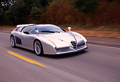 AUT 29 RK0141 06
Alfa Romeo Scighera Concept Car Siver 3/4 Front View On Road In Motion By Trees